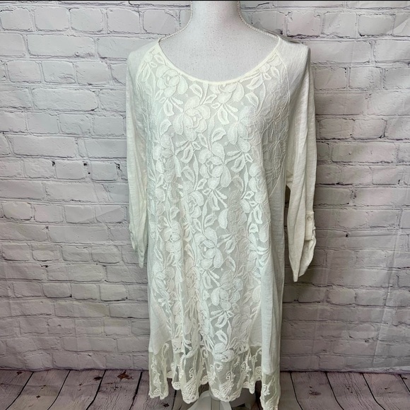Chico’s Lace Linen Blend Antique White Tunic Top XL NWT - Picture 1 of 7